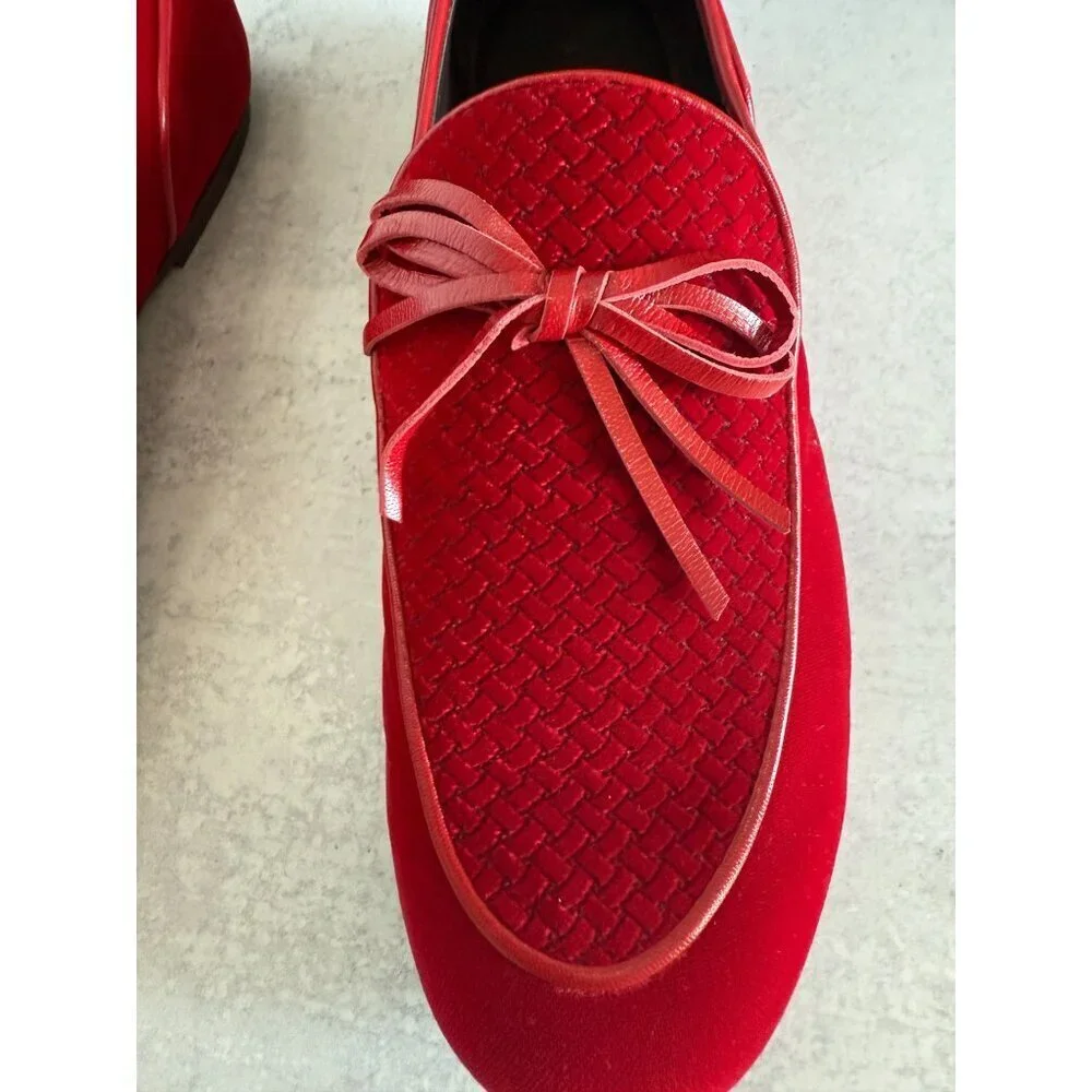 NIB Bottega Veneta Men's Velvet‎ Red Loafers Size 40 EU/ 7US